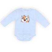 Gözleri Parlayan Kedi Baskılı Bebek Body Zıbın Çıtçıtlı Badi thumbnail 3