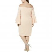 Düşük Omuz Nektar Renk Midi Krep Elbise - 2