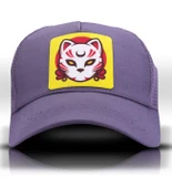 Kitsune Anime Fileli Lila Beyzbol Kadın Şapka Trucker Cap - 1