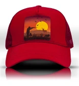 Gün Batımı Kırmızı Fileli Avcı Beyzbol Şapka Unisex Trucker Cap - 1