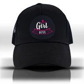 Girl Boss Patron Fileli Siyah Beyzbol Kadın Şapka Trucker Cap - 4