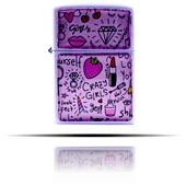 Girl Power Crazy Karalama Desenli Beyaz Benzinli Çakmak - 4
