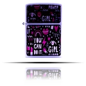 Girl Power Karalama Desenli Siyah Beyaz Benzinli Çakmak - 1