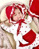 Kalp Desenli Dantel işlemeli Hastane Çıkışı Bebek Takımı - 7