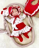 Kalp Desenli Dantel işlemeli Hastane Çıkışı Bebek Takımı - 3