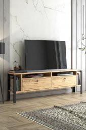 Woodn Love Atlanta Metal Ayaklı Tv Ünitesi - Atlantik Çam / Siyah - 1