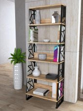 Woodn Love Albatros 5 Raflı Piramit Metal Kitaplık - Atlantik Çam / Siyah - 3