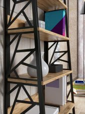 Woodn Love Albatros 5 Raflı Piramit Metal Kitaplık - Atlantik Çam / Siyah - 4