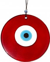 Kırmızı Renk Cam Nazar Boncuklu 16 Santimetre El Yapımı Duvar Süsü thumbnail 2