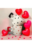 2'li Siyah & Kırmızı Minimalist Kalp Baskılı Kupa / Mug Set - 1