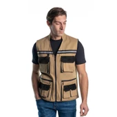 Şensel, Reflektörlü Çok Cepli Yelek Bej-Siyah -118E1557- - 1