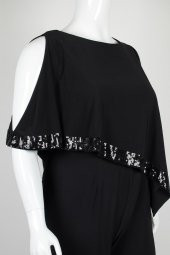 Siyah Mat Jersey Capelet Rahat KesimTulum - 5