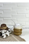 Bambu Kapaklı Pipetli Borosilikat Sunum Bardağı, Kahve Bardağı, Isı Dayanıklı Bardak (700 ml) Ripple - 4