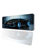 SonicTouch Tron Yarış Arabası Temalı Kaymaz Gaming Oyuncu Masaüstü Dikişsiz Siyah Klavye Mouse Pad 32x70Cm - 1