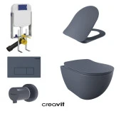 Creavit GR5001- FE320 5 Parça Basalt Mat Asma Klozet Gömme Rezervuar Seti - 1