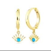 Göz Altın Küpe 14 Ayar Firuze Taşlı - 1