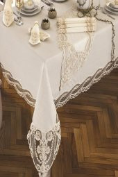 Fransız Güpürlü Gonca Tek Masa Örtüsü Krem thumbnail 4