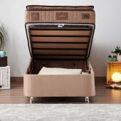 Niron Rama Baza ve Başlık Seti 100x200 cm Tek Kişilik Sütlü Kahve Kumaş Baza ve Başlığı Soho Kumaş - 3