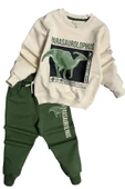 Erkek Çocuk Üzerinde Parasaurolophus Figürlü ve Yazı Baskılı Yeşil Eşofman Takım thumbnail 4