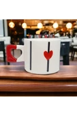 Zarif Kırmızı Kalp Desenli El Yapımı Doğal Seramik Kalp Kupa / Mug - Çay & Kahve Fincanı - 2