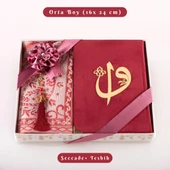 Kuran +  Seccade +  Tesbih Hediye Seti (Orta Boy, Kadife, Desenli Kutu, Bordo) thumbnail 1