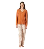 Pijadore Kadın Kiremit Viskon Düğmeli Uzun Kollu Pijama Takımı 1759 - 1