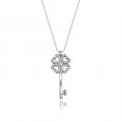 Gümüş Swarovski Taşlı Yonca Kalp Anahtar Kolye Sertifikalı Qr Kod - 1
