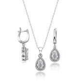 Swarovski Taşlı Damla Gümüş Kolye Küpe Set Sertifikalı Qr Kod - 1