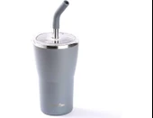 Tantitoni Gri 2 Kapaklı Çift Katmanlı Pipetli Termos Bardak 410 ml - 1