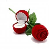 Kadife Floklu Kırmızı Gül Model Küpe Yüzük Kolye Hediyelik Kutu - 1