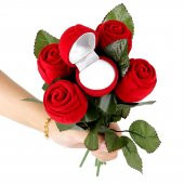 Kadife Floklu Kırmızı Gül Model Küpe Yüzük Kolye Hediyelik Kutu - 2