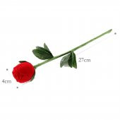 Kadife Floklu Kırmızı Gül Model Küpe Yüzük Kolye Hediyelik Kutu - 3