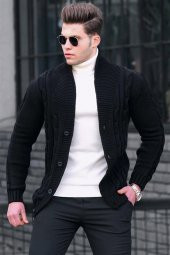 Madmext Siyah Örgülü Hırka 9053 - 2