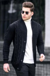 Madmext Siyah Örgülü Hırka 9053 - 3