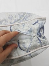 Gri Çiçekli Büyük Yer Minderi Kılıfı 60-60-10 cm Fermuarlı Fitillli - 3