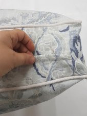 Gri Çiçekli Büyük Yer Minderi Kılıfı 60-60-10 cm Fermuarlı Fitillli - 4