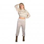 Marcatella Kadın Krem Çizgi Desen Lastikli Uzun Kollu Crop Kazak - 3