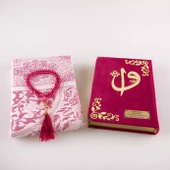 Kuran +  Seccade +  Tesbih Hediye Seti (Hafız Boy, ElifVav, Kadife, Desenli Kutu, Pudra Pembe) thumbnail 3