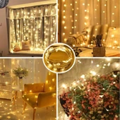 Perde Led 3mx3m Kumandalı 8 Fonksıyonlu 300 Ledli 10 Sarkıtlı Peri Ledi Usb Girişli thumbnail 4