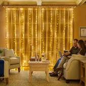 Perde Led 3mx3m Kumandalı 8 Fonksıyonlu 300 Ledli 10 Sarkıtlı Peri Ledi Usb Girişli thumbnail 8