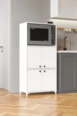 AEKA AE-2065 Nergis Beyaz Çok Amaçlı Mutfak Dolabı&Banyo Dolabı, 4 Kapaklı, Mikrodalga Fırın Dolabı,Raflı thumbnail 5