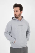 Erkek Baskılı Kapüşonlu Sweat Gri - 1