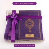 Şal + Seccade + Tesbih + Kuran Hediye Seti (Orta Boy, Termo Deri, Mor) - 1
