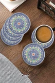 Valerine Life Mavi Radyal Çini Desenli Yıkanabilir Kaydırmaz Ofis Çay ve Fincan Bardak Altlığı 10x10cm 6 Adet - 3