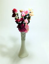 Uzun Saplı 5 Başlı 7 Renk Güllü 40cm Desenli Krem Vazo thumbnail 1