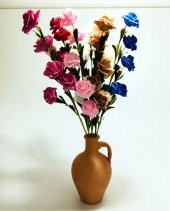 Uzun 7 Renk Gül Dolgun Çiçekli Kulplu Testi Vazo thumbnail 1