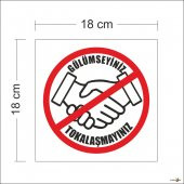 Gülümseyiniz Tokalaşmayınız Sosyal Mesafe İkaz Levhası Panosu thumbnail 1