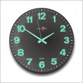 Siyah Zeminli Bombe Camlı Gece Parlayan Fosforlu 35cm Duvar Saati thumbnail 2