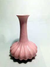 32 cm Uzun Şişman Seramik Tırtıklı Pembe Sulu Kuru Çiçeklik Vazo - 1