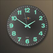 Siyah Zeminli Bombe Camlı Gece Parlayan Fosforlu 35cm Duvar Saati thumbnail 3